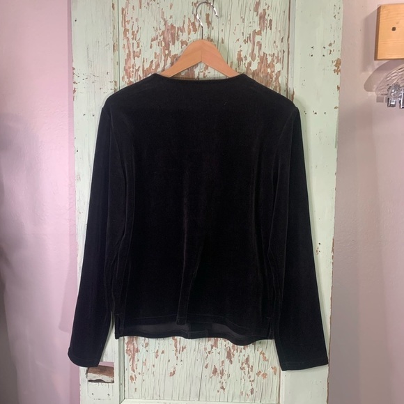 Women’s Merry & Bright black velvet cardigan with colorful gift boxes and bows - Picture 2 of 5